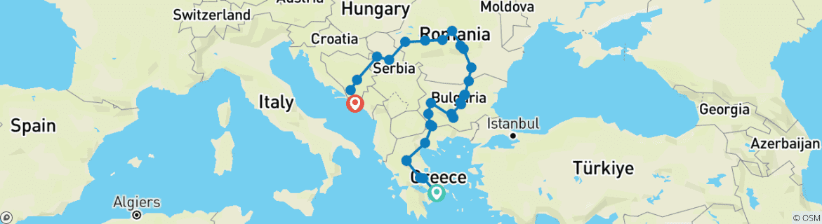 Image d'une carte montrant l'itinéraire du circuit