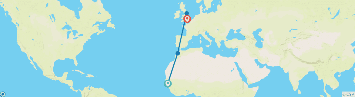 Image of a map showing the route of the tour