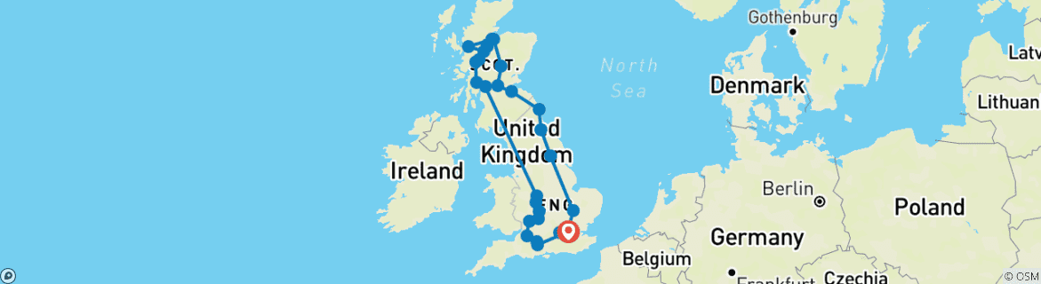 Foto van een kaart met de route van de rondreis