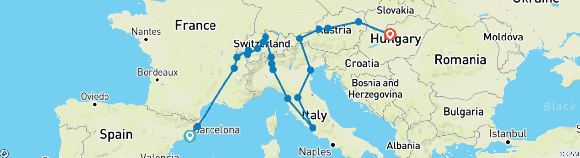 Karte mit der Reiseroute