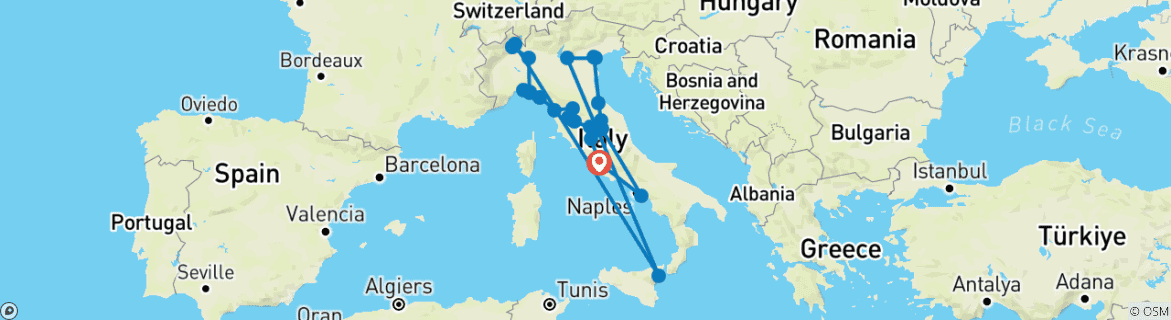 Foto van een kaart met de route van de rondreis