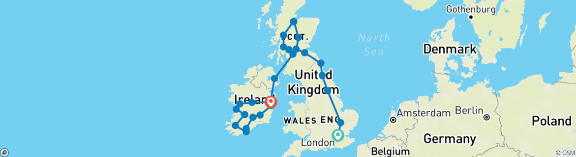 Carte du circuit Le Royaume-Uni et l'Irlande en toute tranquillité