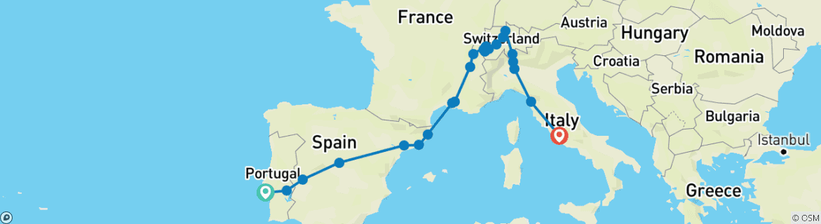 Foto van een kaart met de route van de rondreis