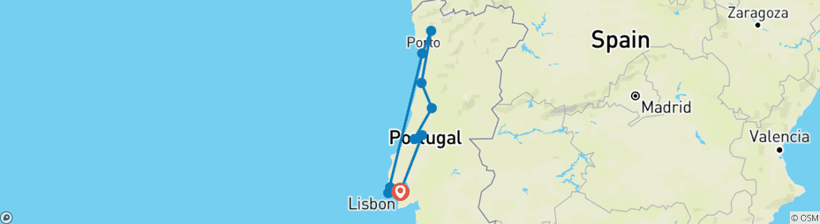 Image of a map showing the route of the tour
