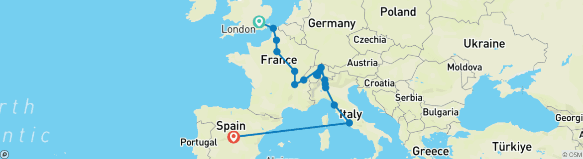 Foto van een kaart met de route van de rondreis