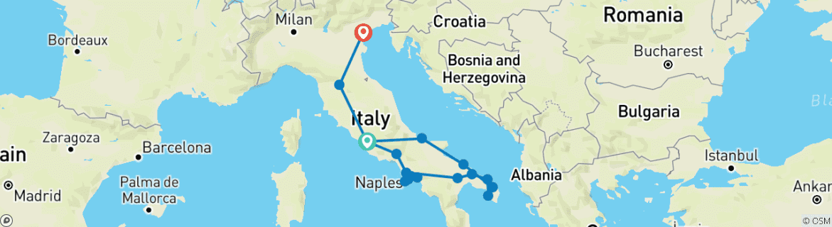 Image d'une carte montrant l'itinéraire du circuit