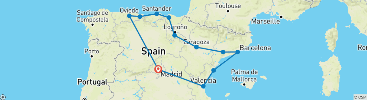 Foto van een kaart met de route van de rondreis