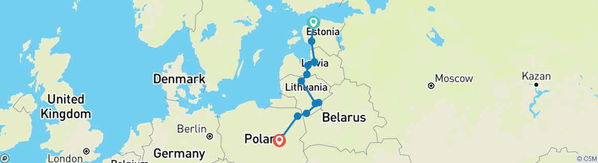 Foto van een kaart met de route van de rondreis