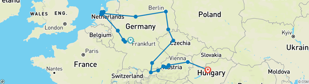 Foto van een kaart met de route van de rondreis