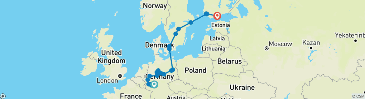 Foto van een kaart met de route van de rondreis