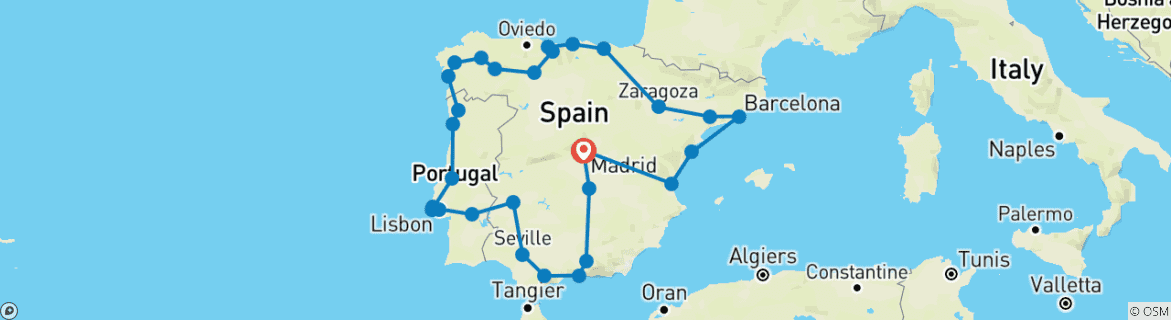 Kaart van Het beste van Spanje en Portugal (zonder Alhambra) (34 bestemmingen)