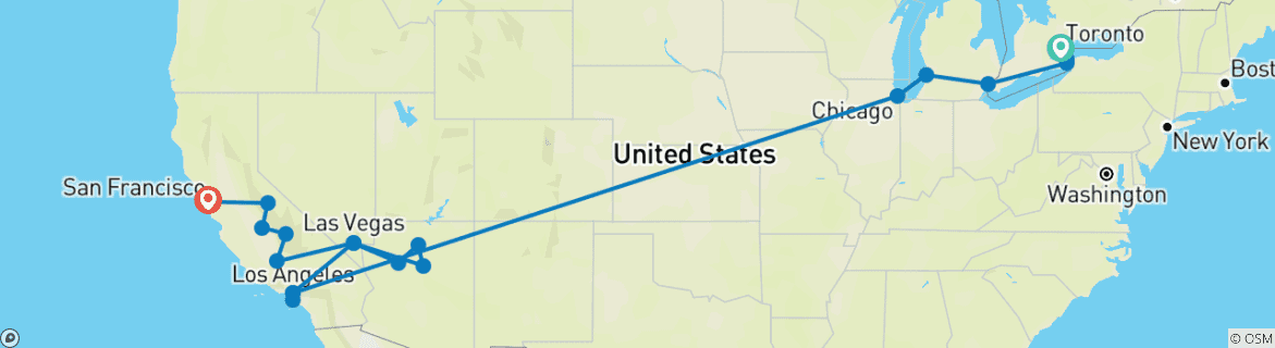 Image d'une carte montrant l'itinéraire du circuit