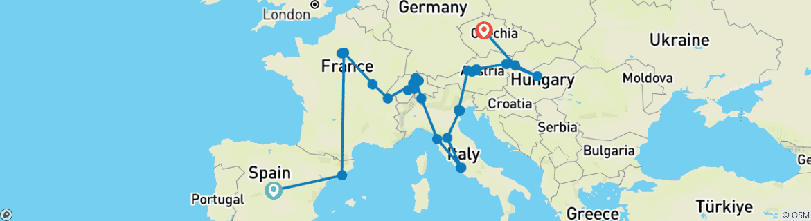 Foto van een kaart met de route van de rondreis