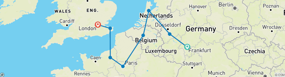 Foto van een kaart met de route van de rondreis