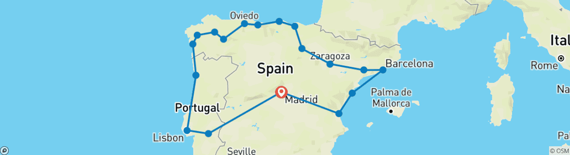 Foto van een kaart met de route van de rondreis