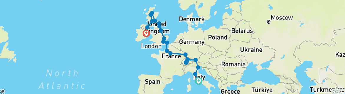 Foto van een kaart met de route van de rondreis