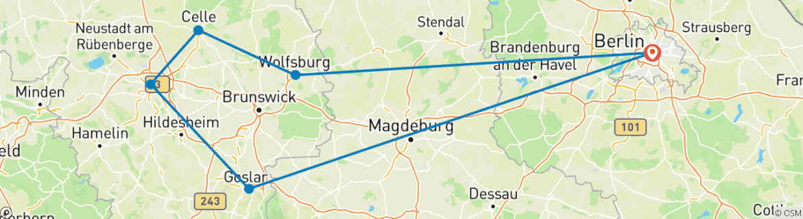 Carte du circuit Allemagne du Nord (6 destinations)