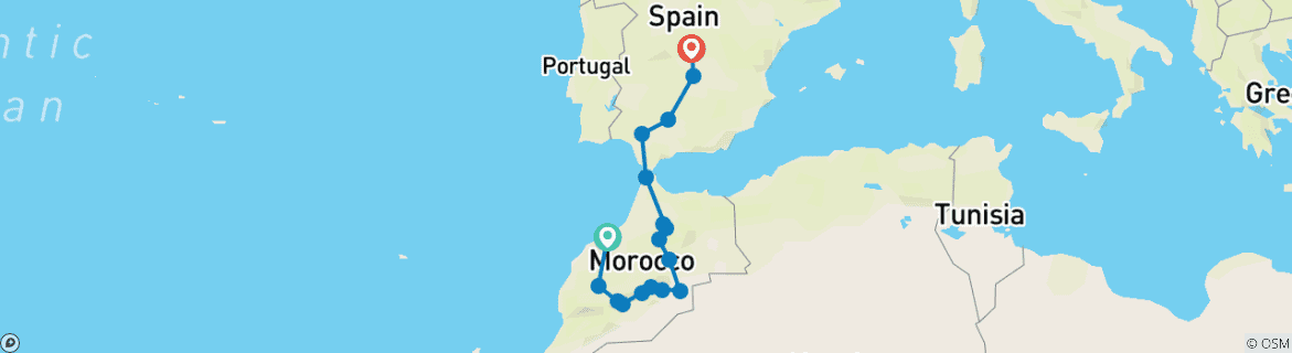 Image d'une carte montrant l'itinéraire du circuit
