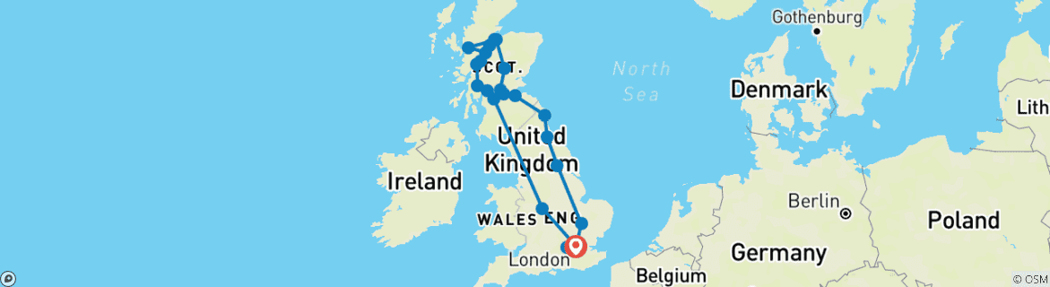 Mapa de Escocia desde Londres