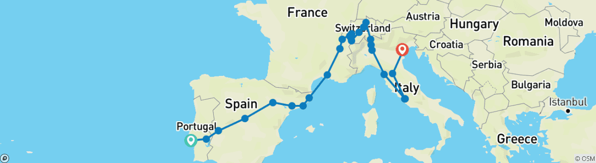 Foto van een kaart met de route van de rondreis