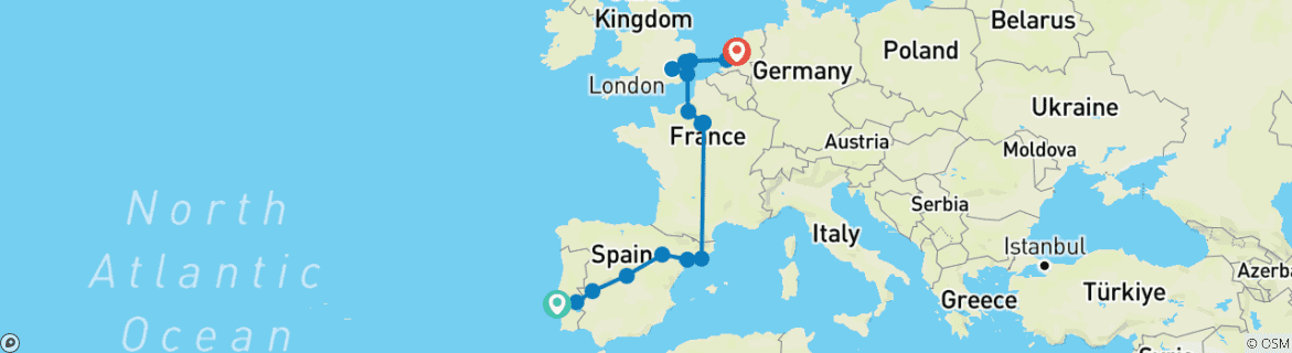 Foto van een kaart met de route van de rondreis