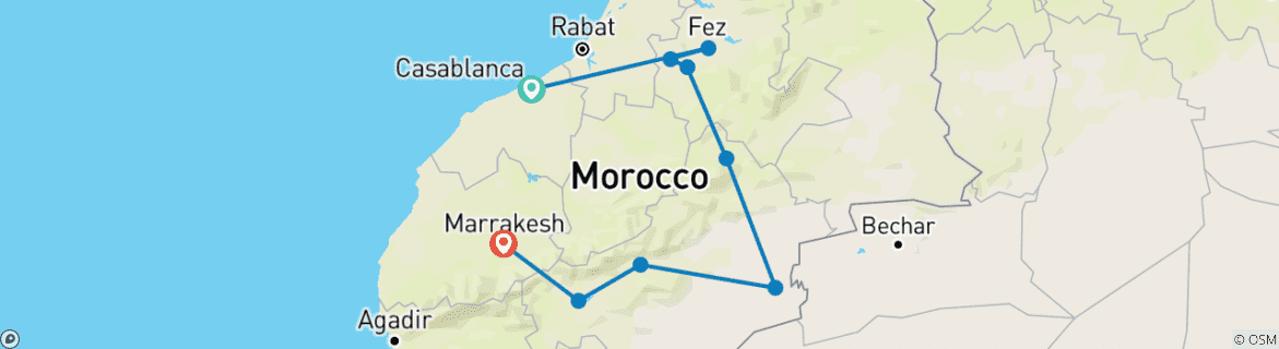 Karte mit der Reiseroute