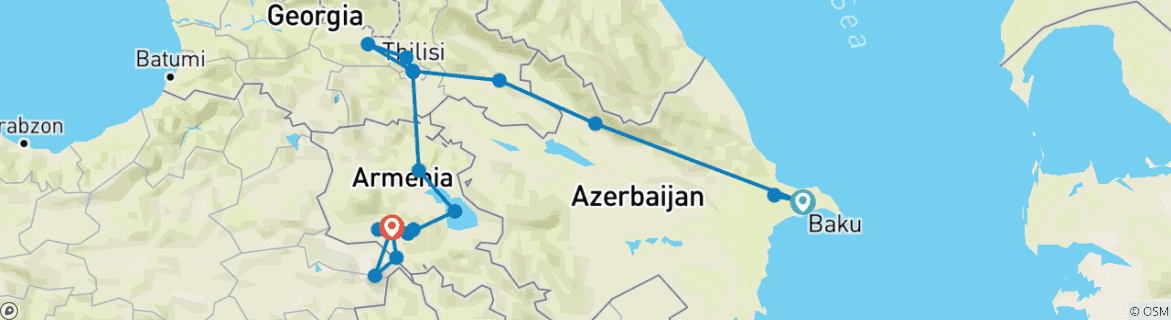 Karte mit der Reiseroute