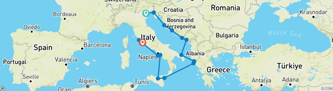 Image d'une carte montrant l'itinéraire du circuit