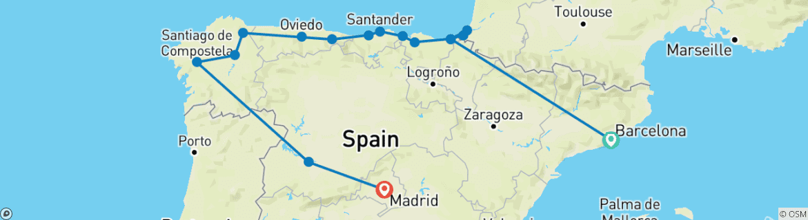 Image d'une carte montrant l'itinéraire du circuit