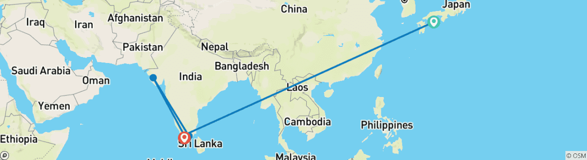 Image of a map showing the route of the tour