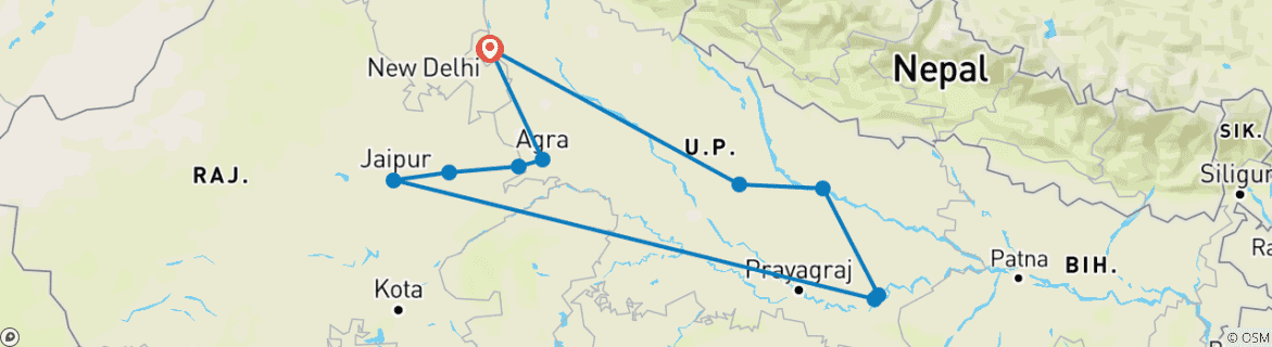 Foto van een kaart met de route van de rondreis