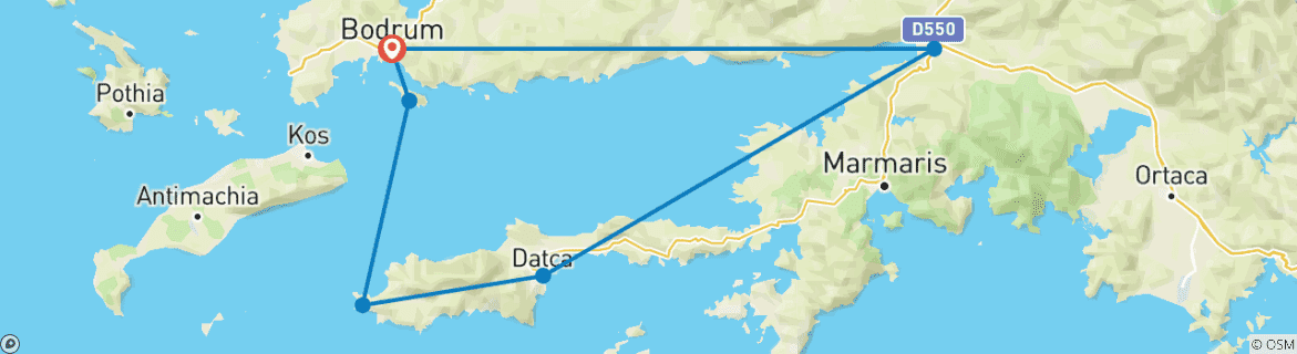 Image of a map showing the route of the tour