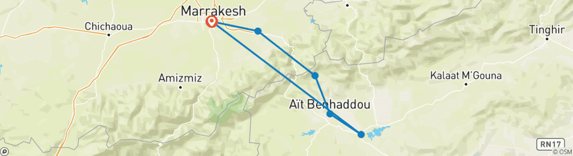 Image of a map showing the route of the tour