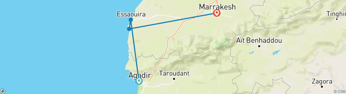 Image of a map showing the route of the tour