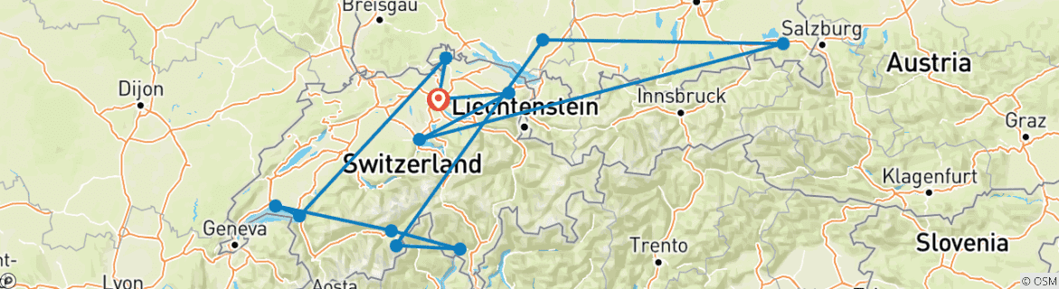 Image d'une carte montrant l'itinéraire du circuit