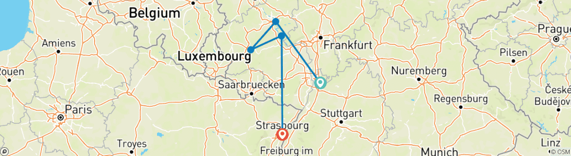 Image d'une carte montrant l'itinéraire du circuit