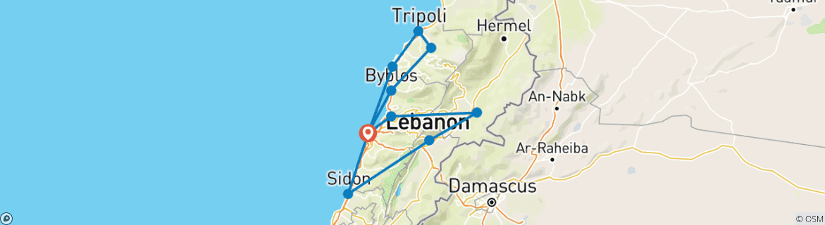 Carte du circuit Goût du Liban (5 jours)