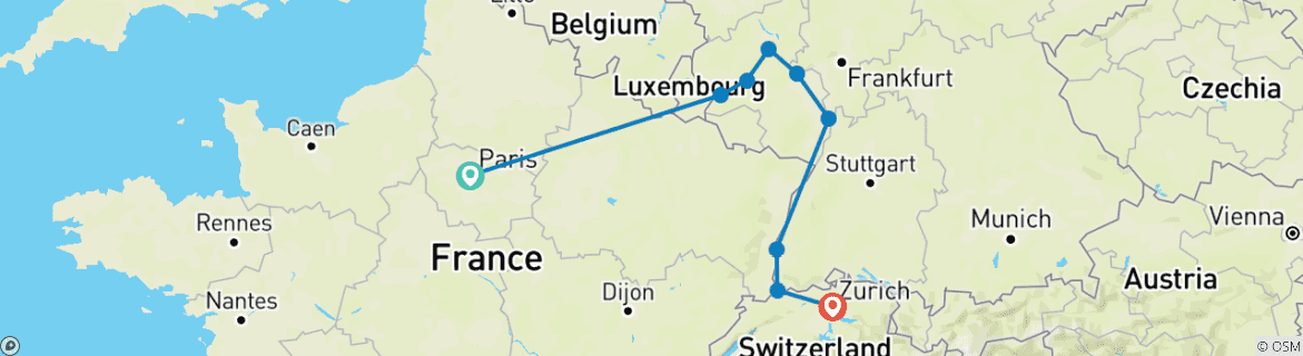 Foto van een kaart met de route van de rondreis