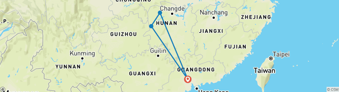 Image d'une carte montrant l'itinéraire du circuit