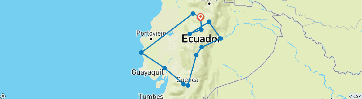 Image of a map showing the route of the tour