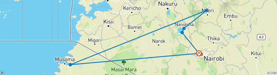 Image d'une carte montrant l'itinéraire du circuit