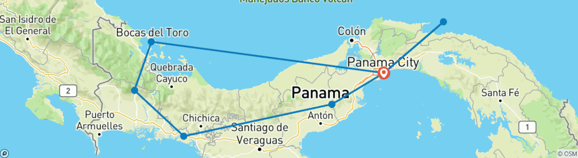 Image d'une carte montrant l'itinéraire du circuit