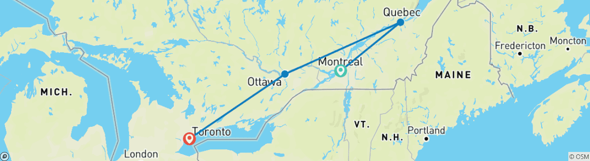 Image of a map showing the route of the tour