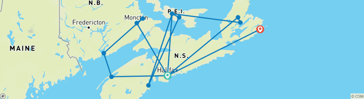 Image of a map showing the route of the tour