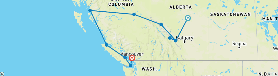 Karte mit der Reiseroute