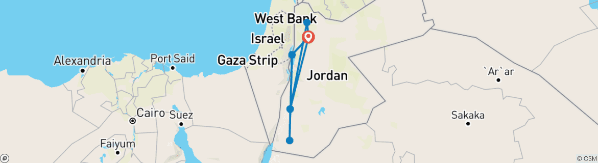 Mapa de Viaje de ensueño de 8 días por Jordania: descubre Petra, Wadi Rum y las maravillas bíblicas