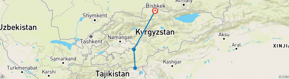 Mapa de Trekking al pie del Pico Lenin con escalada al Pico Yukhin (Bishkek - Bishkek)