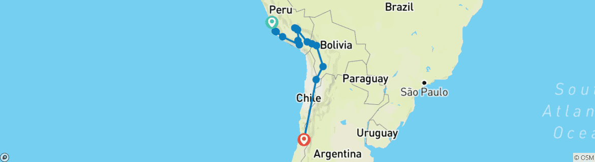 Image of a map showing the route of the tour