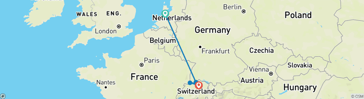 Carte du circuit Les hauts lieux du Rhin avec Amsterdam 2027 - 10 jours (5 destinations)