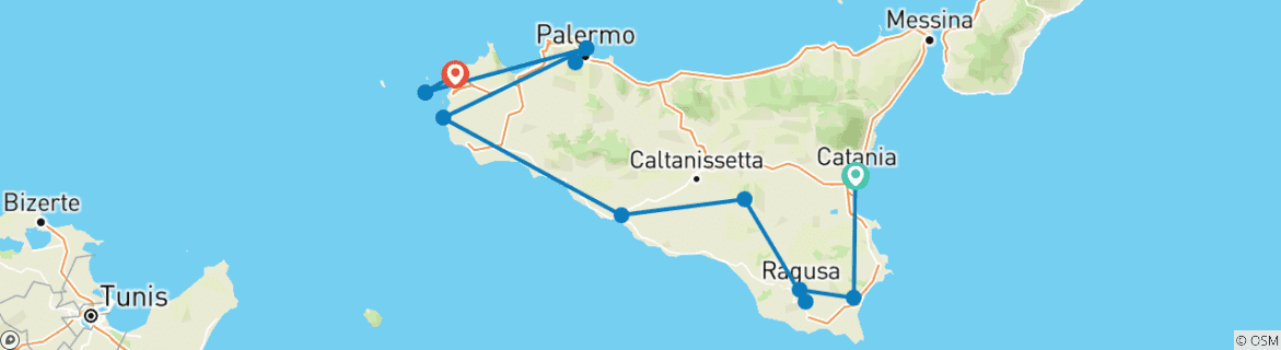 Image of a map showing the route of the tour